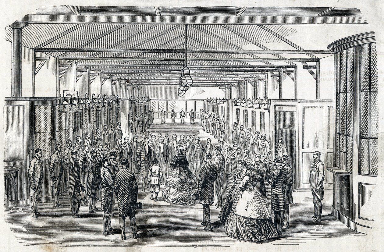Kaiserin Eugenie und der kaiserliche Prinz besuchen die Bank von Frankreich, 23. Juni 1866 - Gravur in Le MONDE Illustrous DU 07/07/1866 von French School