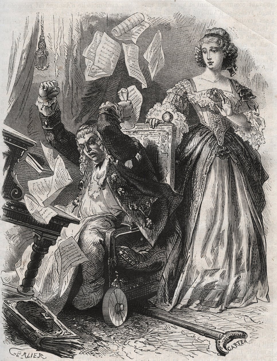 In wilder Wut ließ er Federn, Bücher und Papiere fliegen: Wut des Dichters Paul Scarron (1610-1660) vor seiner Frau, Francoise d
