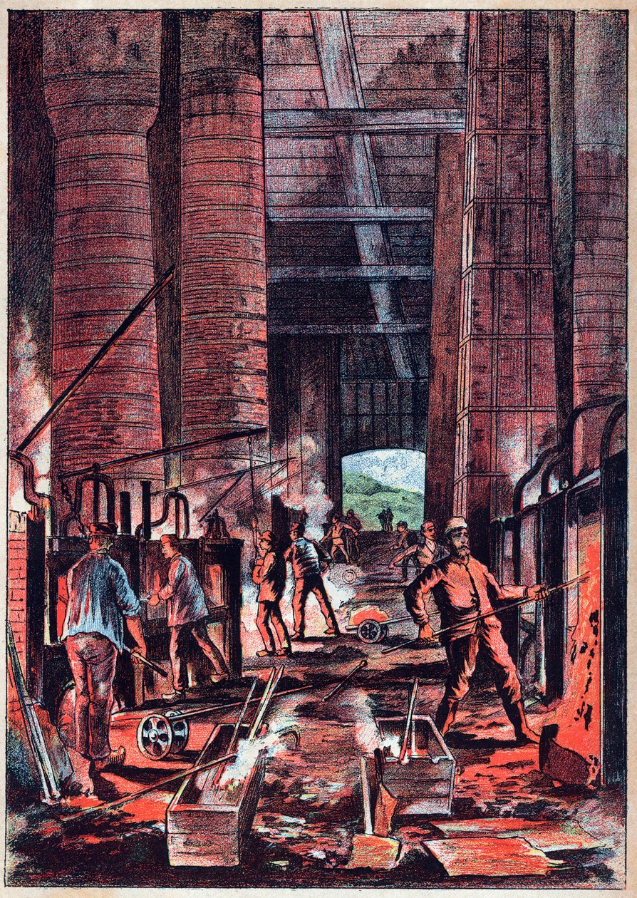 Industrielle Revolution - Puddelofen - Puddelöfen (Puddlage) - Gravur in „Wissenschaften für alle - Populäre Physik und Chemie“ von Alexis Clerc - Ende 19. Jahrhundert - Private Sammlung von French School