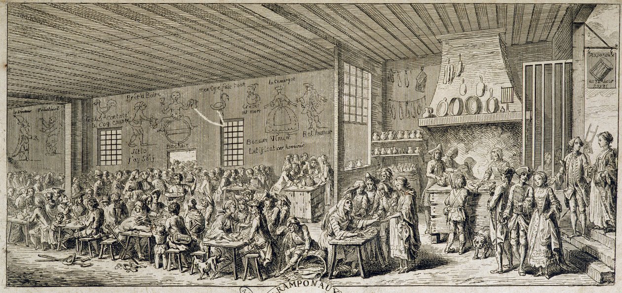 Innenraum eines Kabaretts „Ramponaux“, 18. Jahrhundert von French School