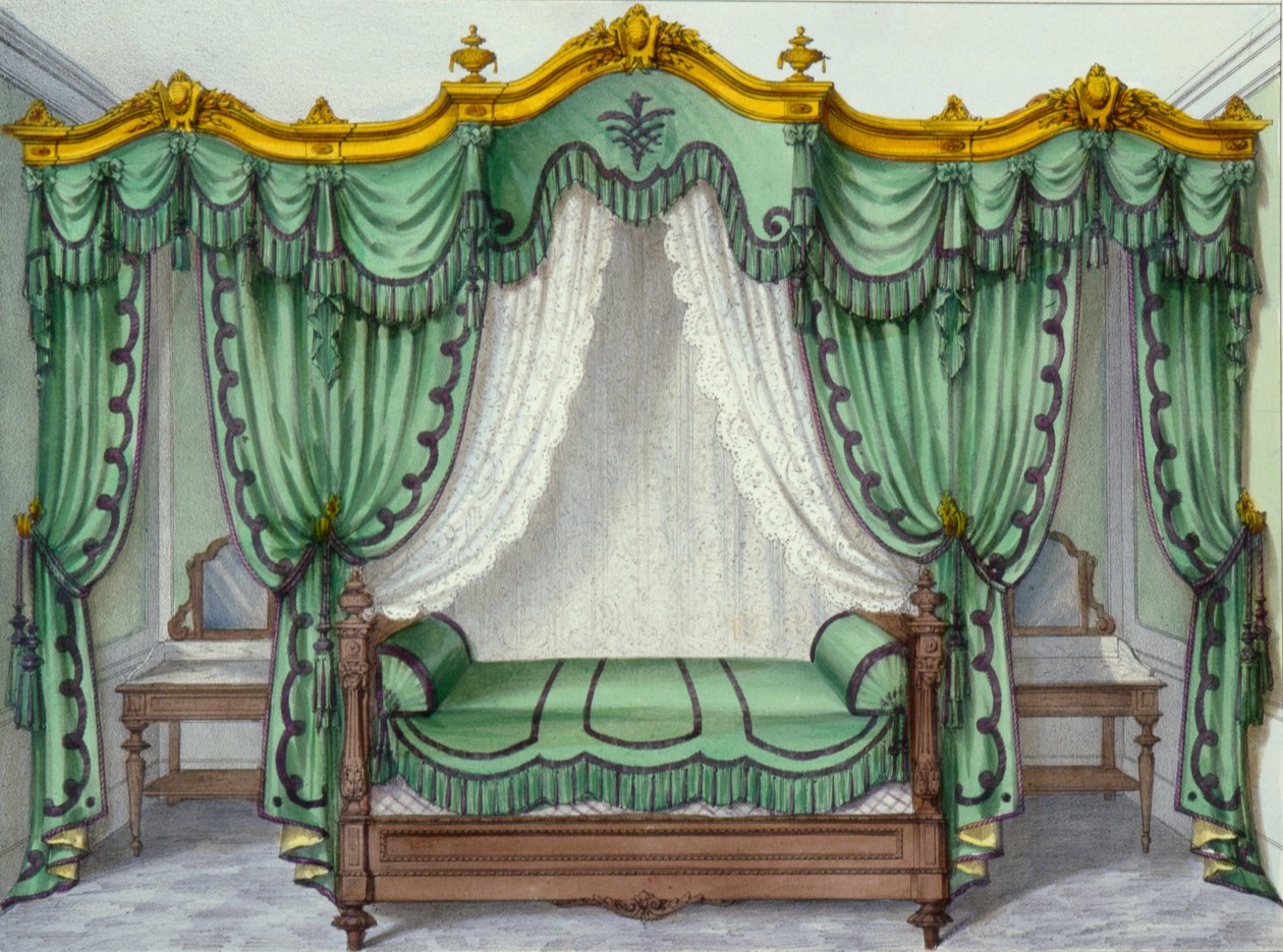 Innenansicht mit Möbeln aus einer französischen Zeitschrift, 1850er Jahre von French School