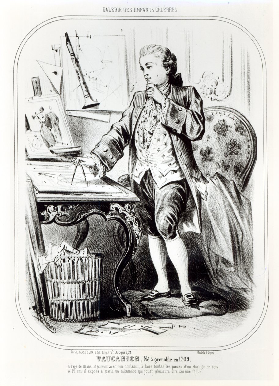 Jacques de Vaucanson als Kind, Illustration aus Galerie des Enfants Celebres, ca. 1850 von French School