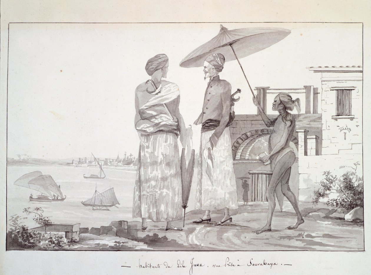 Bewohner der Insel Java auf dem Weg nach Surabaya, Illustration aus Reise um die Welt von Louis Isidore Duperrey von French School