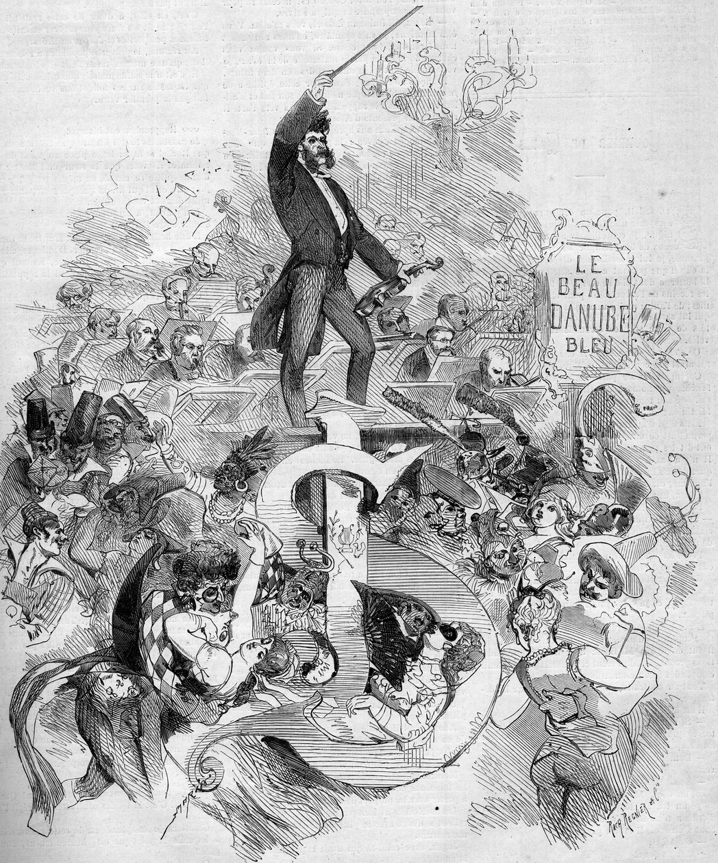 Johann Strauss der Jüngere (1825-1899), mit der Geige, während eines Maskenballs in der Pariser Oper von French School