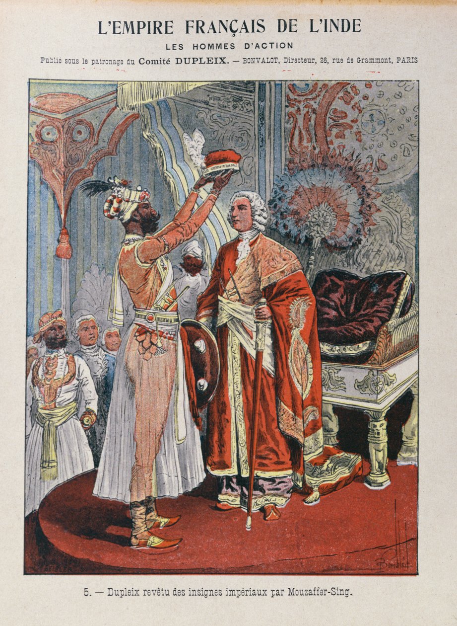 Joseph Francois Dupleix (1697-1763) erhält die kaiserlichen Insignien von einem indischen Herrscher, Umschlag eines Schulheftes um 1900 von French School