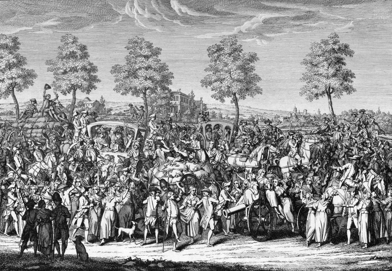König Ludwig XVI. und die königliche Familie betreten Paris, 6. Oktober von French School