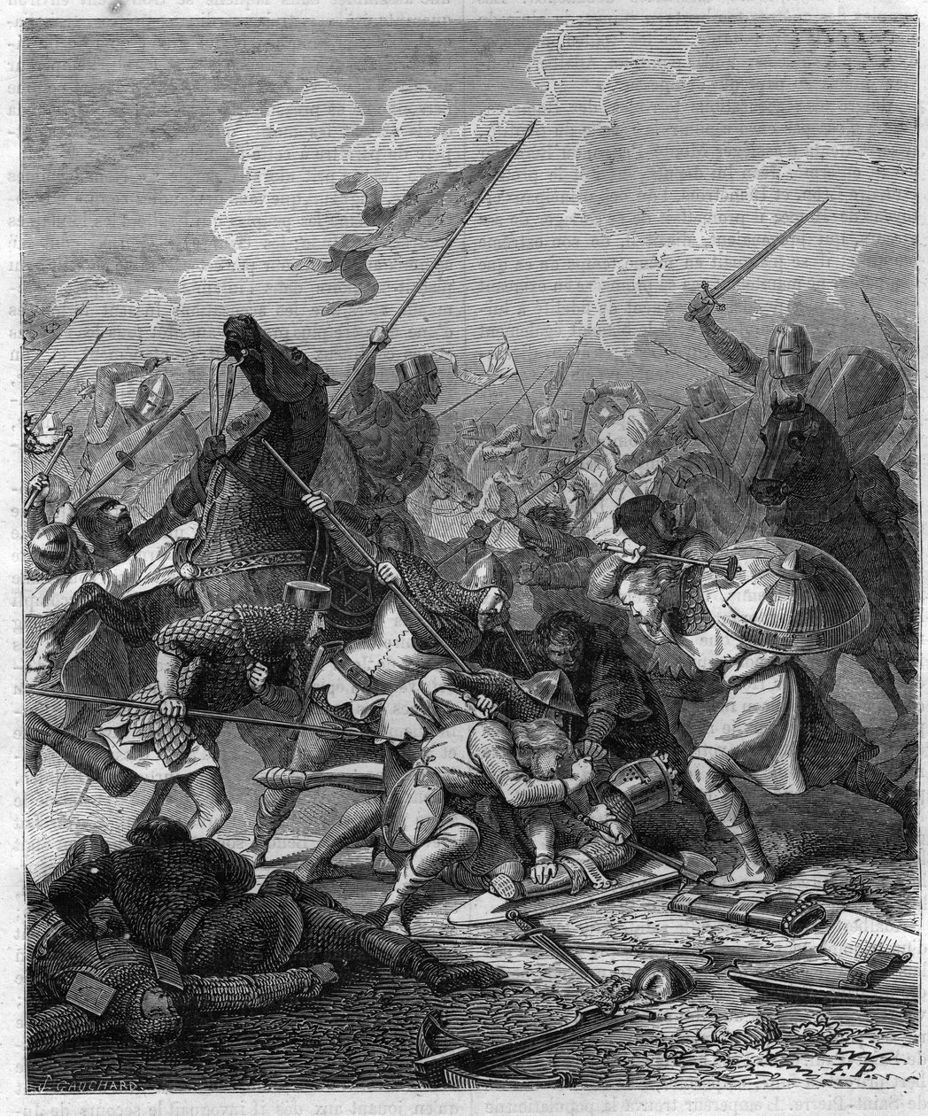 König Otto I. von Germania, genannt der Große (912-973), überrascht von den Rebellen in Rom. Gravur in „Histoire des Papes-Rois-Queen and Empereurs à travers les siècles“ von Maurice Lachatre von French School