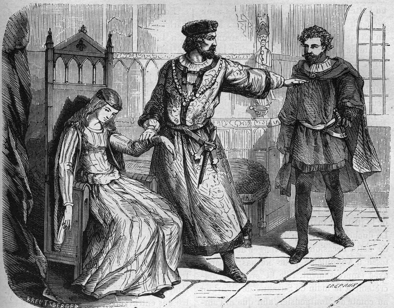 König Philipp VI. von Frankreich (Philippe de Valois) (1293 - 1350) und seine Frau Blanche von Navarra (ca. 1333-1398). Gravur in „Die Geschichte der Prostitution und Ausschweifung bei allen Völkern der Welt von der Antike bis zur Gegenwart“ von Dr. Th. -F von French School