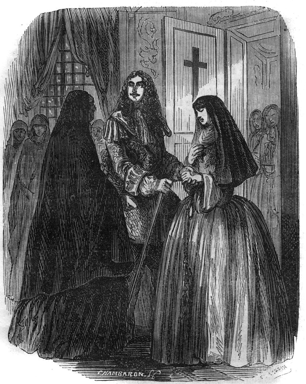 König von Frankreich Ludwig XIV. (1638-1715) mit Louise Francoise de la Valliere (1644-1710). Gravur des 19. Jahrhunderts. von French School