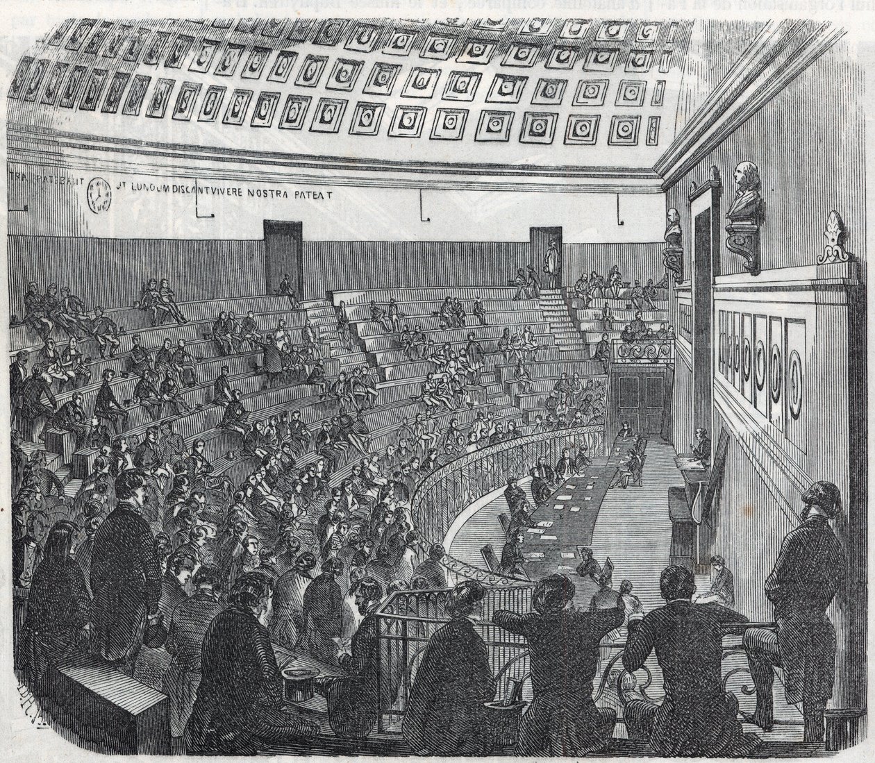Die Medizinische Fakultät von Paris - das große Amphitheater - Gravur in „Tableau-de-Paris“ von Edmond Texier 1852 von French School