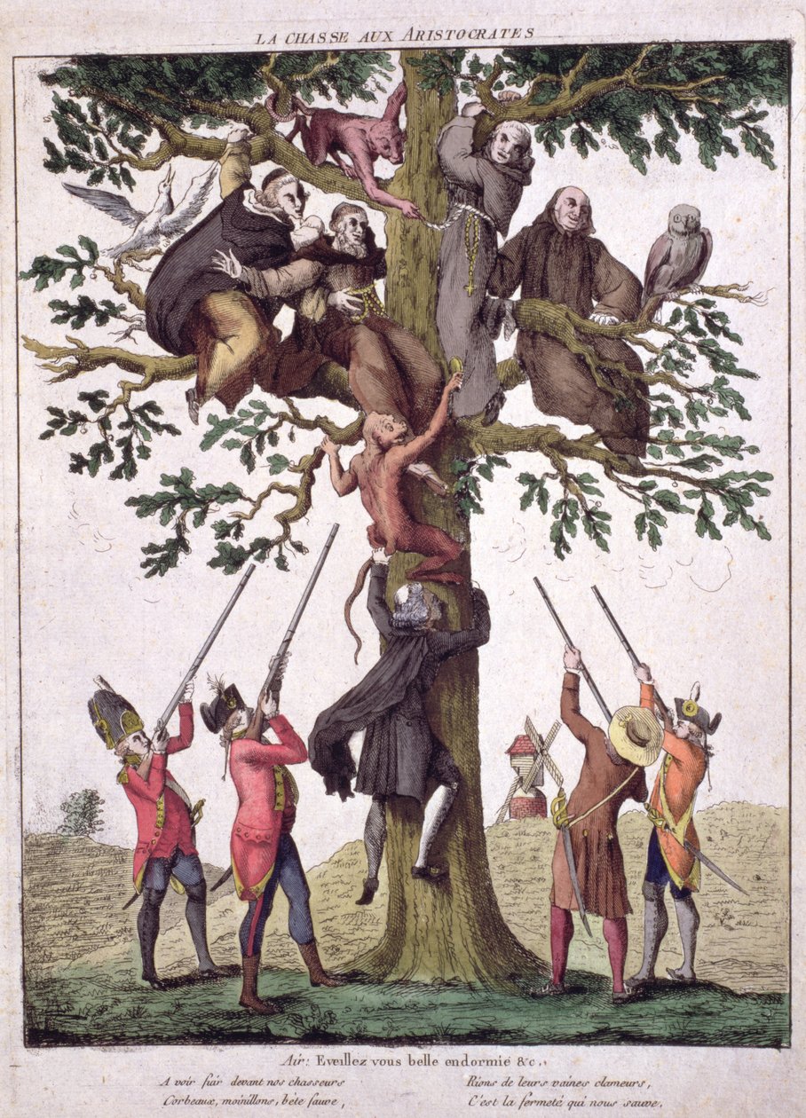 La Chasse aux Aristocrates, antimonarchistische Karikatur, um 1792 von French School
