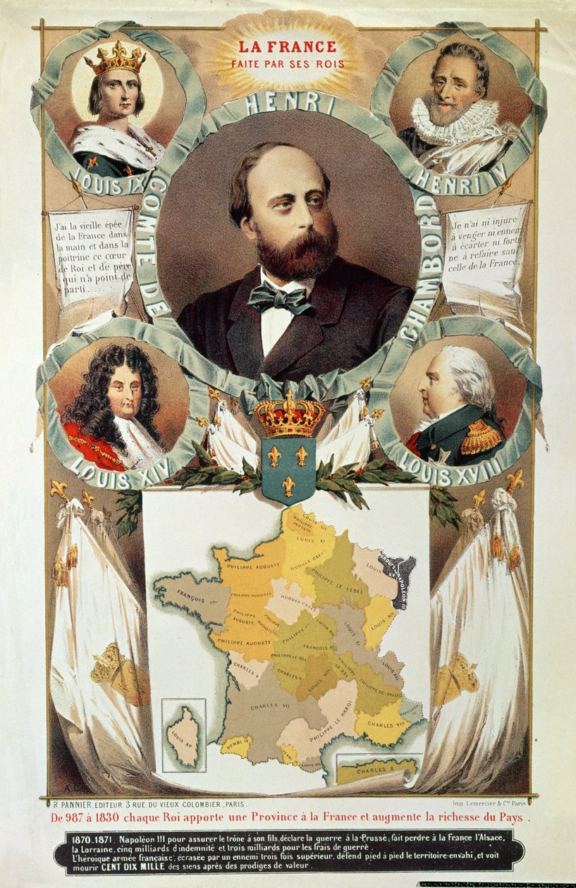 La France Faite par ses rois, Henri Charles Ferdinand Marie Dieudonne (1820-83) Comte de Chambord, nach 1870 von French School