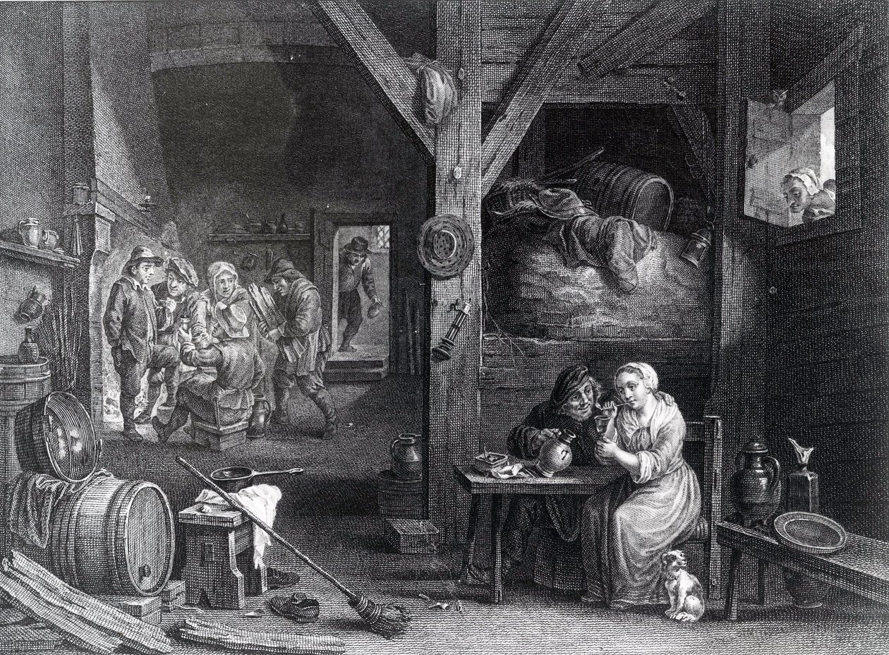 La Fumeuse, Druck von Jean Baptiste Patas nach David Teniers dem Jüngeren, 1786-1808 von French School