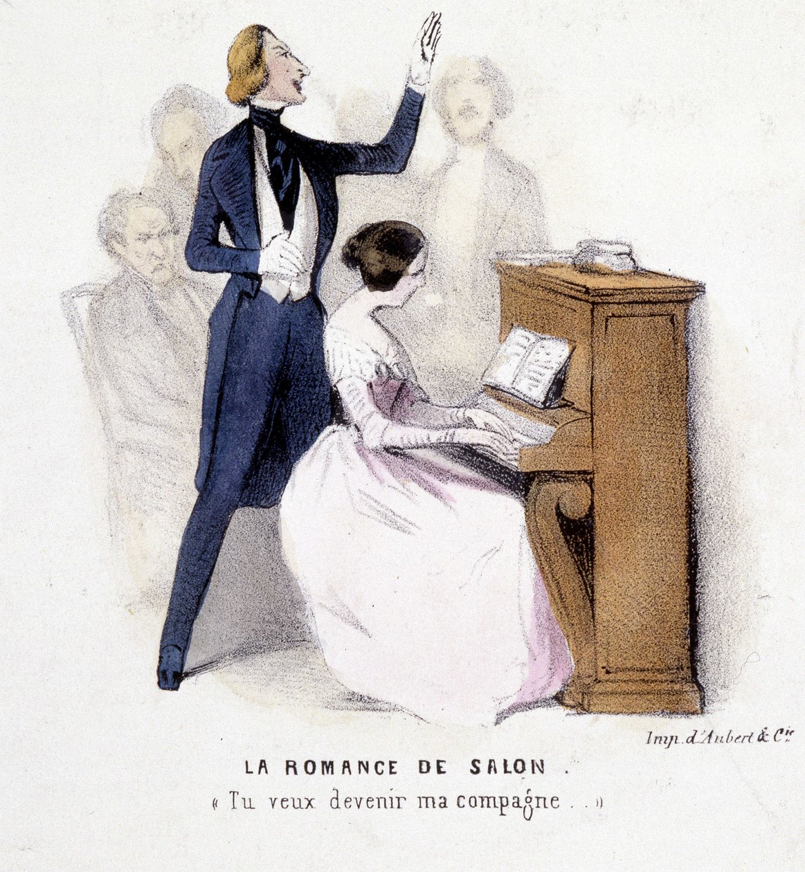 La romance de salon: Mann singt Klavierbegleitung einer Frau, von Lonsay, ca. 1845. von French School
