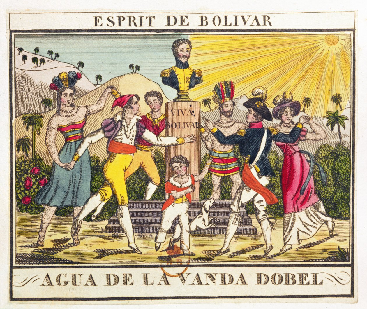 Etikett für Lavendelwasser, das den Geist von Bolivar heraufbeschwört, ca. 1830 von French School