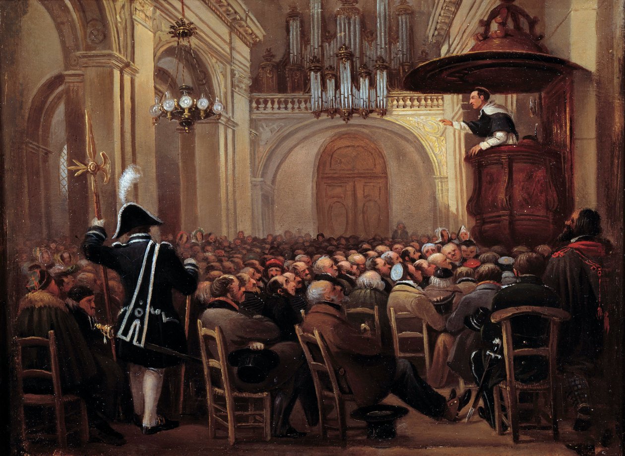 Lacordaire (Henri Lacordaire (1802-1861), Dominikaner) predigt in der Kathedrale von Nancy von French School