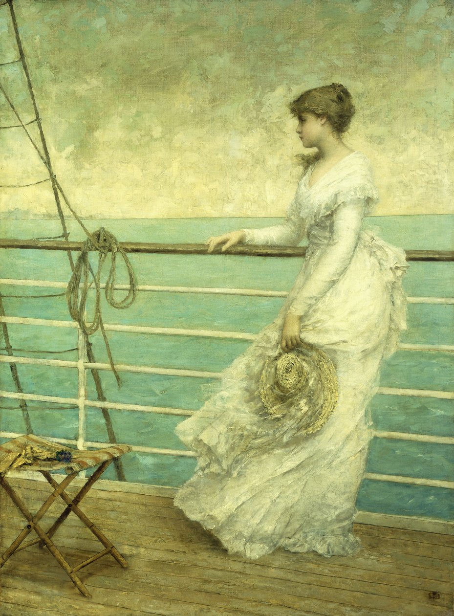 Dame auf dem Deck eines Schiffes von French School