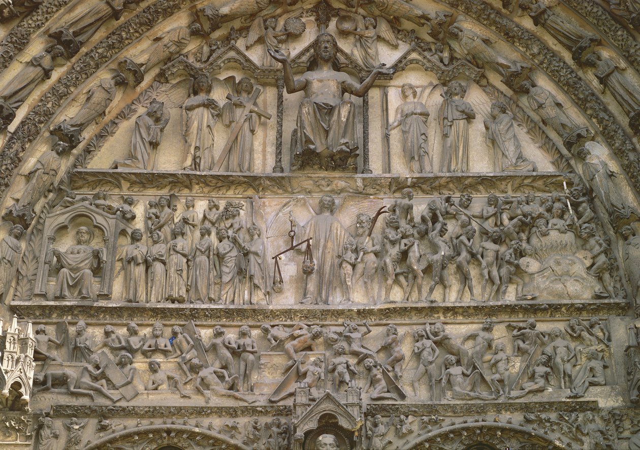 Jüngstes Gericht, Tympanon des zentralen Portals der Westfassade, 13. Jahrhundert von French School
