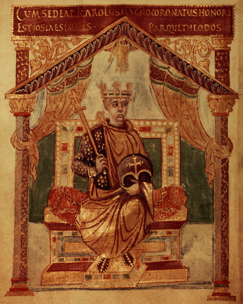 Karl der Große (Carolus Magnus, Karl der Große) (747-814), König der Franken und christlicher Kaiser des Westens, aus dem Psalter von Karl dem Kühnen von French School