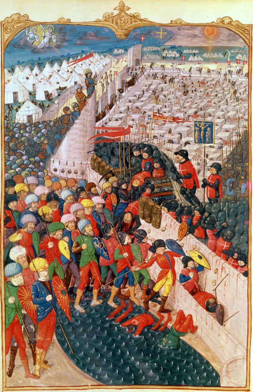 Lat 6067 Die türkischen Operationen bei der Belagerung von Rhodos, aus A History of the Siege of Rhodes, von Guillaume Caoursin, 1483 von French School