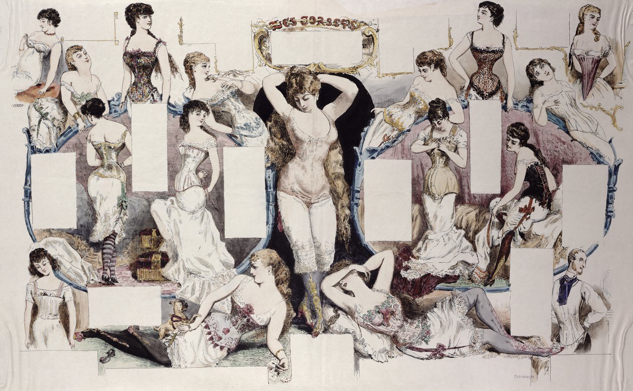Layout-Illustrationen für einen Artikel über Damenunterwäsche, aus La Vie Parisienne, ca. 1870 von French School