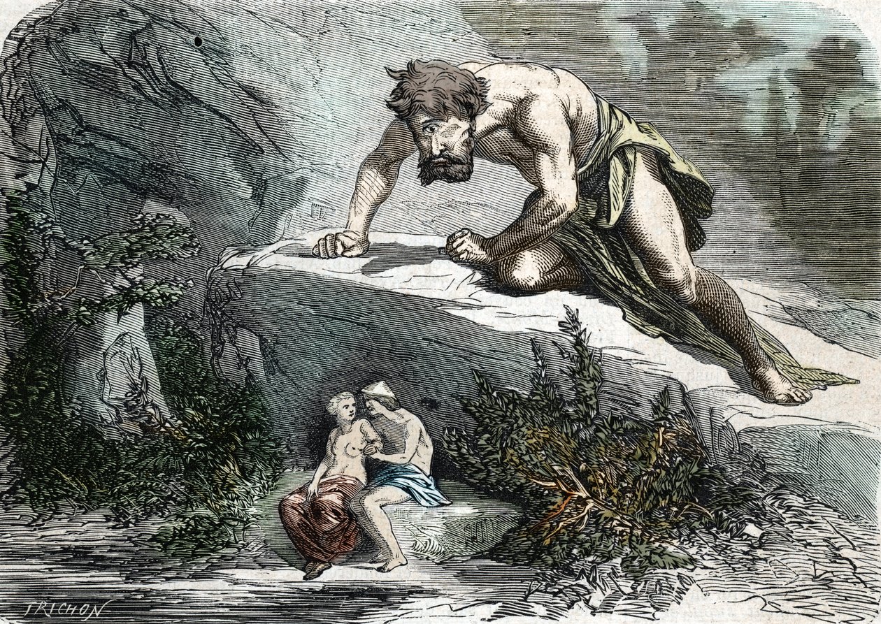 Der Zyklop Polyphem überrascht Galatea und Acis (Gravur) 1864 von French School