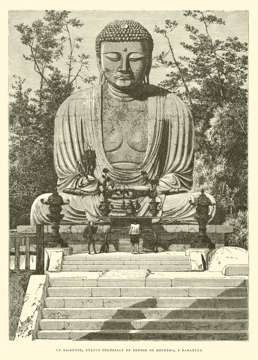Der Daibutsu, kolossale Bronzestatue des Buddha in Kamakura von French School