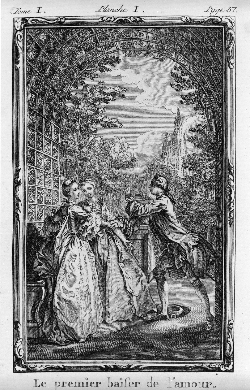Der erste Kuss der Liebe Illustration aus „Julie oder Die neue Heloise“ von Jean Jacques Rousseau (1712-1788) ed. 1769 von French School