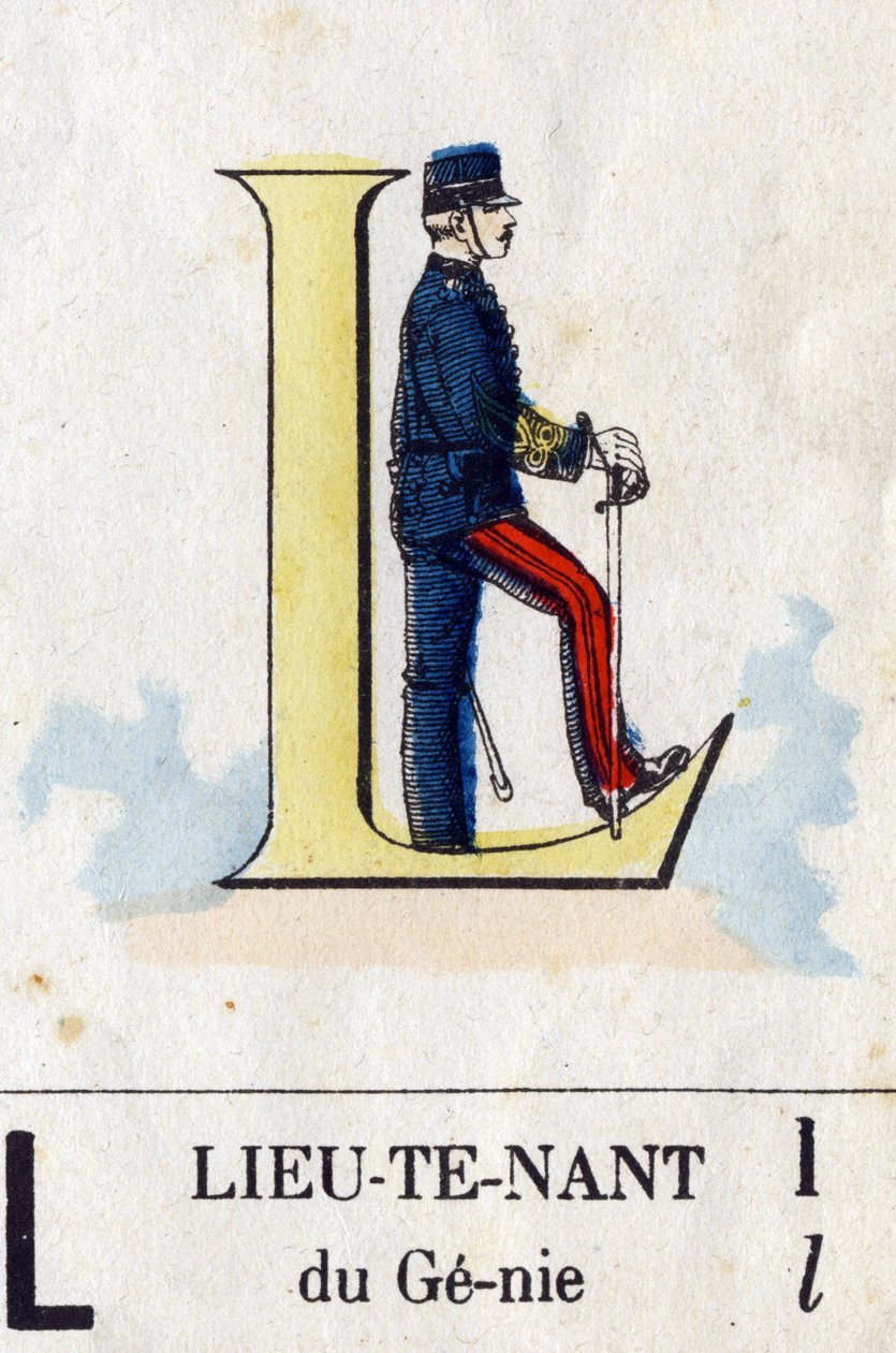 Buchstabe L wie Leutnant. Militäralphabet von French School