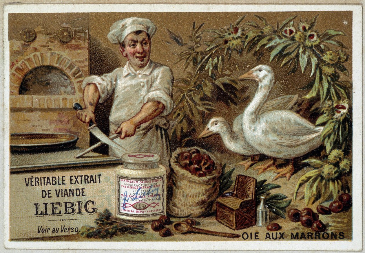 Liébig-Rezepte: Gans mit Kastanien - Chromo. Liébig von French School