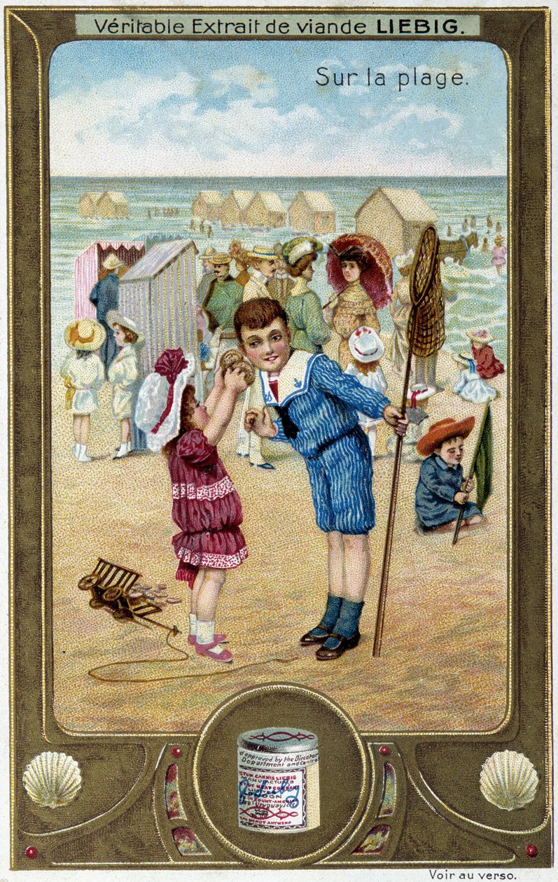 Liebig Chromolithographie Serie „Strandspiel“ von Kindern. 19. Jahrhundert von French School