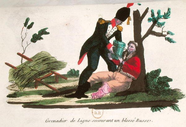 Liniengrenadier hilft einem verletzten russischen Soldaten von French School