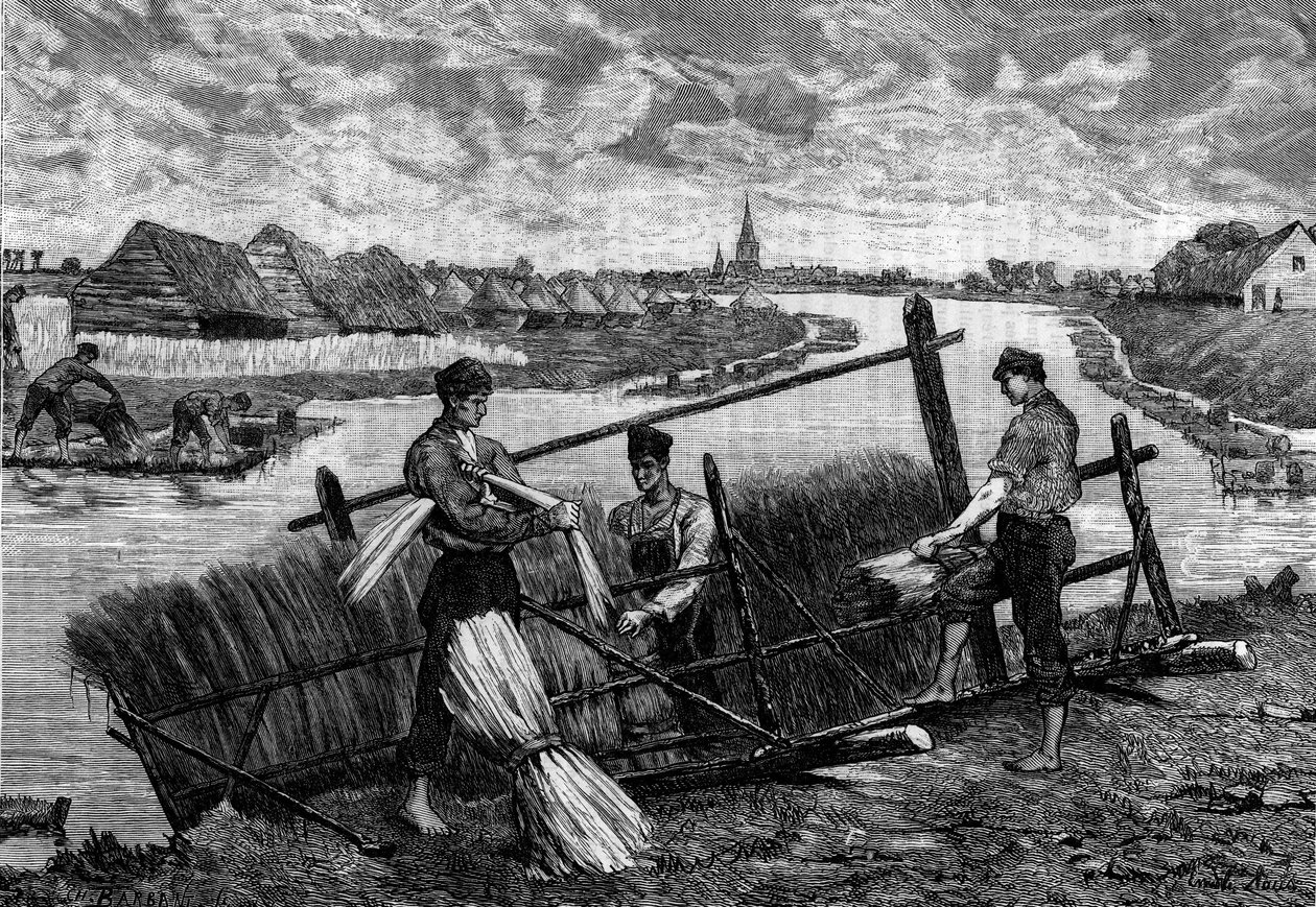 Leinen: Leinen, das in die Riviere Lys stürzt. Gravur in „Le Journal de la jeunesse“ von French School