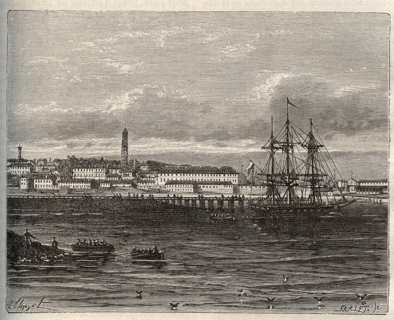 Lorient - Morbihan in der Region Bretagne - Gravur in „La France Illustrée: Geographie, Geschichte, Verwaltung, Statistik“ von V.A. Malt-Brown. 1884 von French School