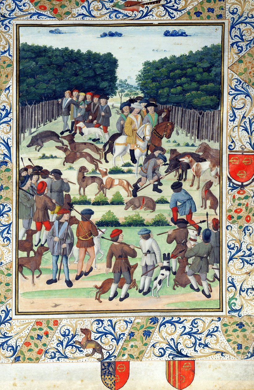 Louis Malet (1441-1516) Seigneur de Graville, auf Wildschweinjagd, aus dem Terrier de Marcoussis, nach 1493 von French School