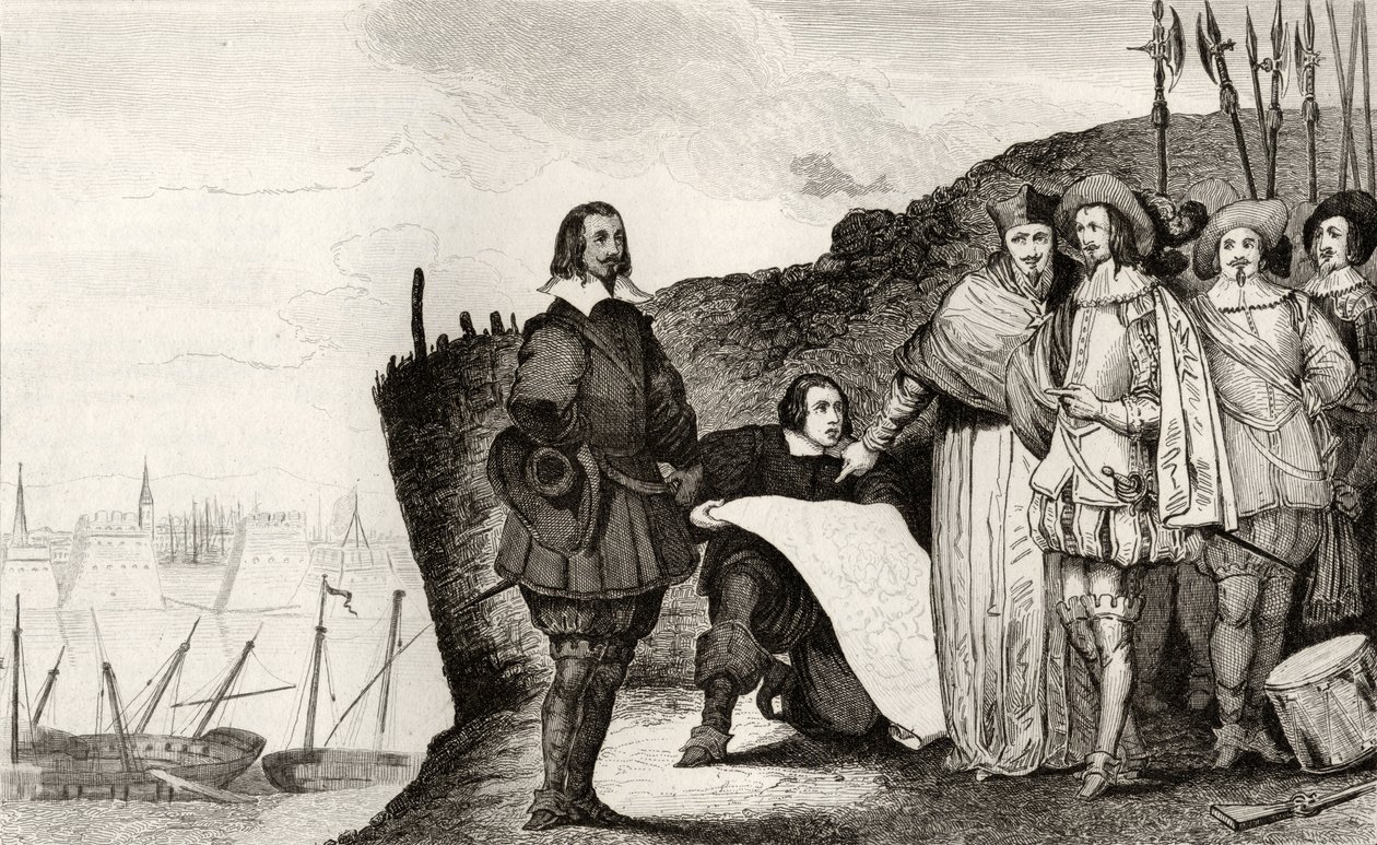 Ludwig XIII. (1602-43) bei der Belagerung von La Rochelle im Oktober 1628, aus 
