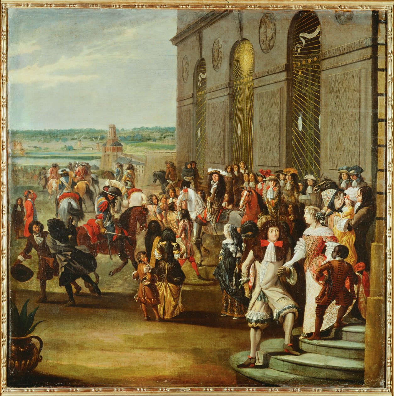 Ludwig XIV. vor der Grotte von Thetis in den Gärten von Versailles von French School