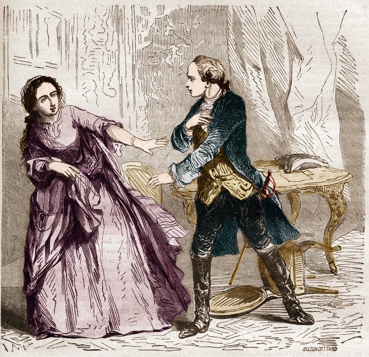 Ludwig XV., König von Frankreich (1710-1774), mit der Gräfin (Madame) von Ventimiglia (1712-1741), seiner Geliebten. In „Die Geschichte der Prostitution und Ausschweifung bei allen Völkern der Welt von der Antike bis zur Gegenwart“ von Dr. Th.-F. Debray. 1 von French School