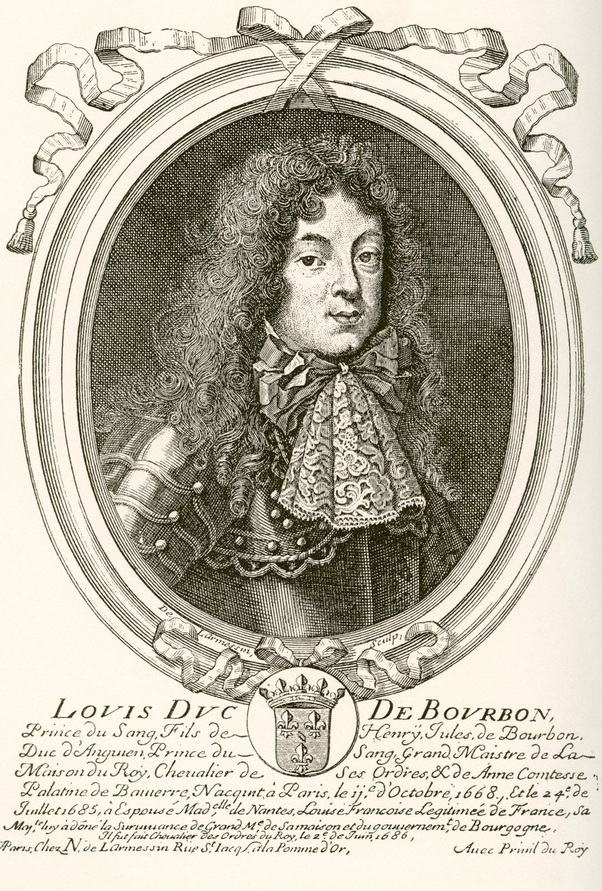 Louis de Bourbon, Prinz von Condé, 1668 - 1710. Prinz des Blutes am französischen Hof von Ludwig XIV. Aus Les Heures Libres, veröffentlicht 1908. von French School