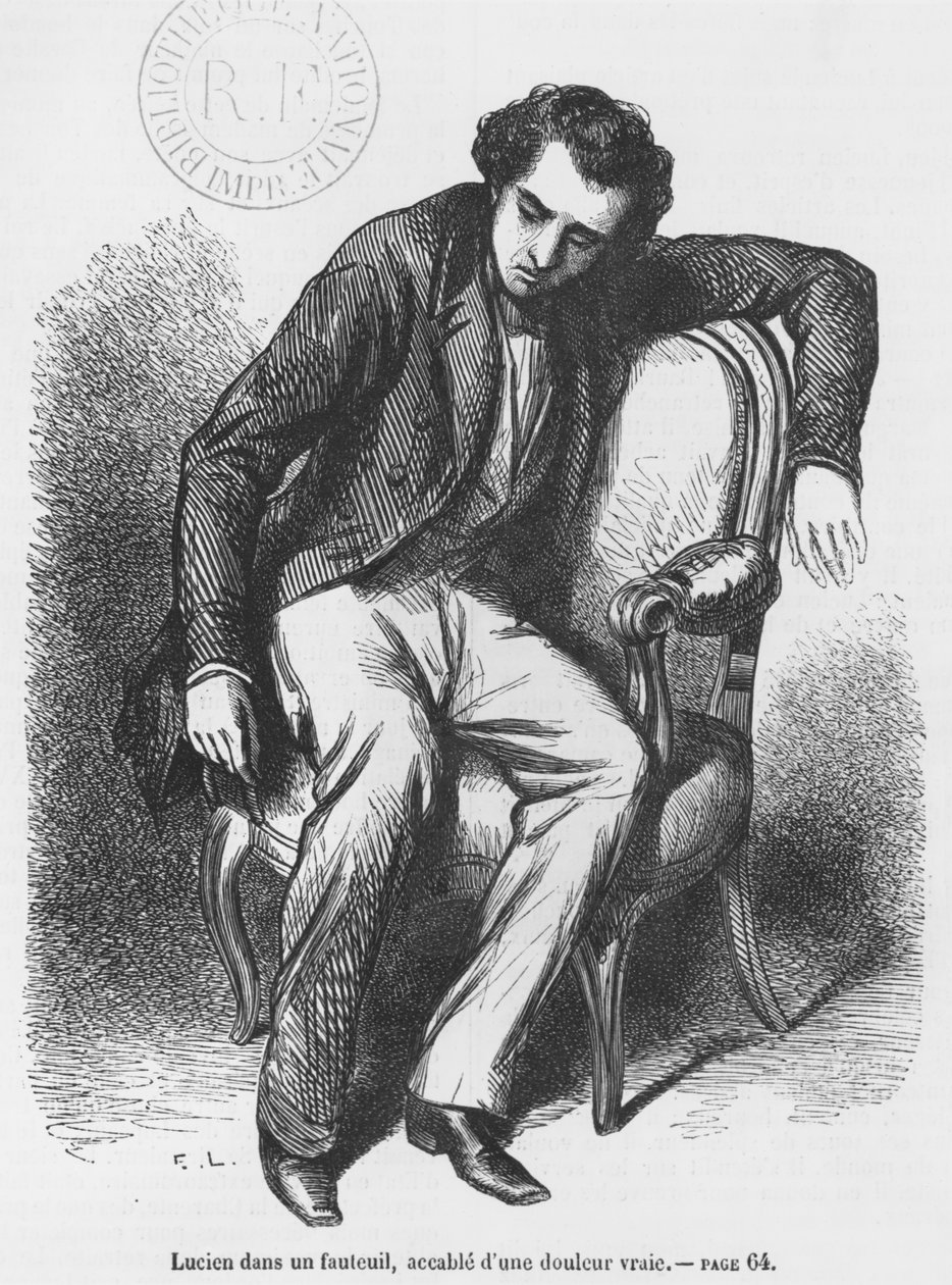 Lucien de Rubempre überwältigt von Trauer, Illustration aus 