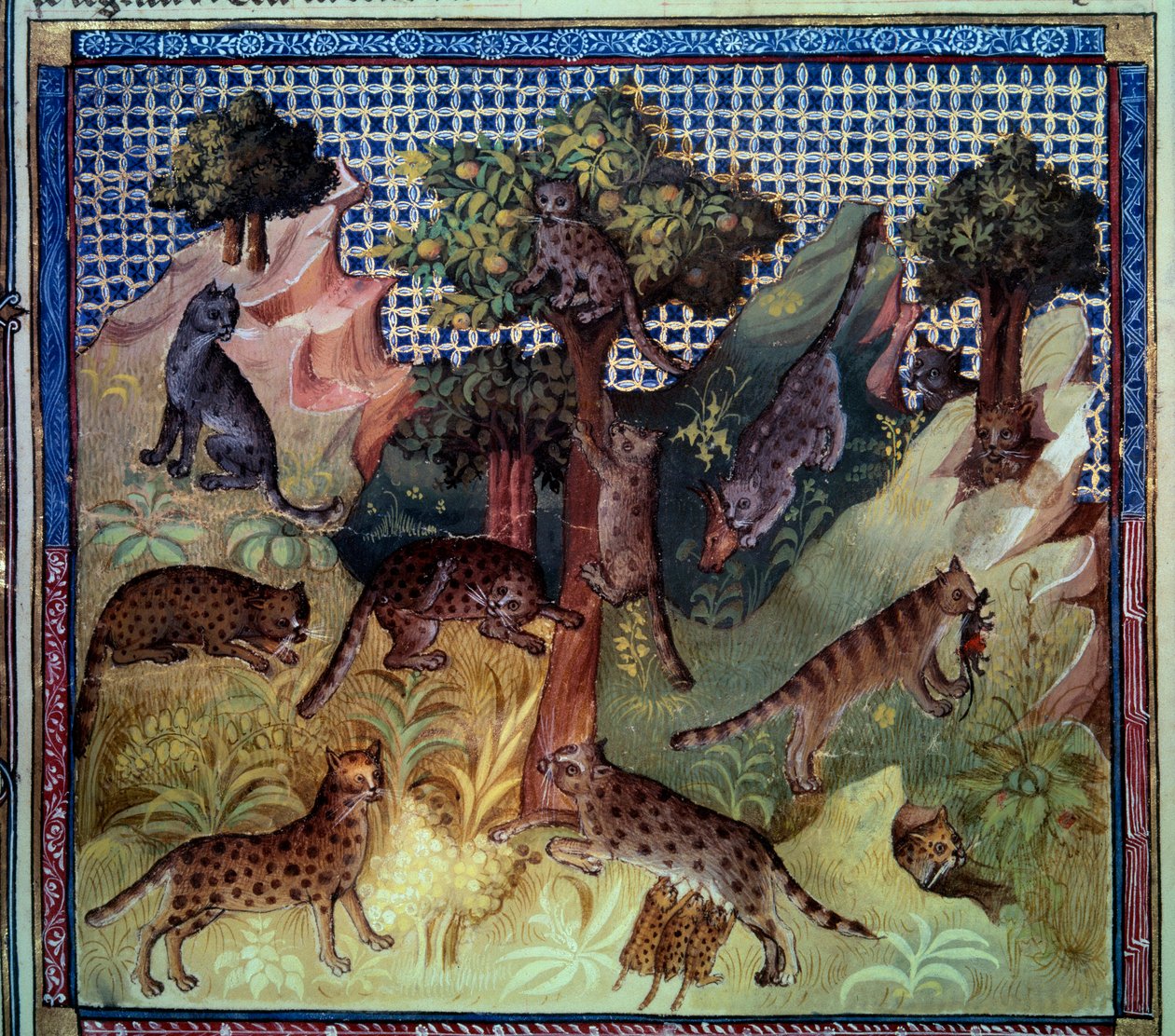Luchse in den Bergen. Miniatur aus „Das Buch der Jagd“ von Gaston III Phoebus, Graf von Foix, Herr von Béarn (1331-1391) von French School