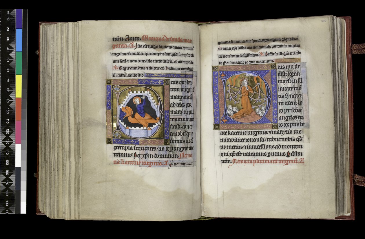 Fürbitte an St. Margareta und Fürbitte an St. Katharina, aus dem Psalter und Stundenbuch von Isabella von Frankreich, Paris, ca. 1265-70 von French School