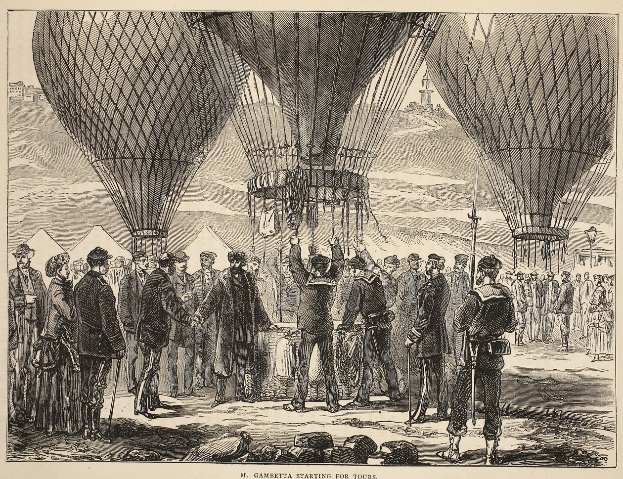 M. Gambetta auf dem Weg nach Tours, Illustration aus Cassells Geschichte des Krieges zwischen Frankreich und Deutschland, 1870-1871 von French School