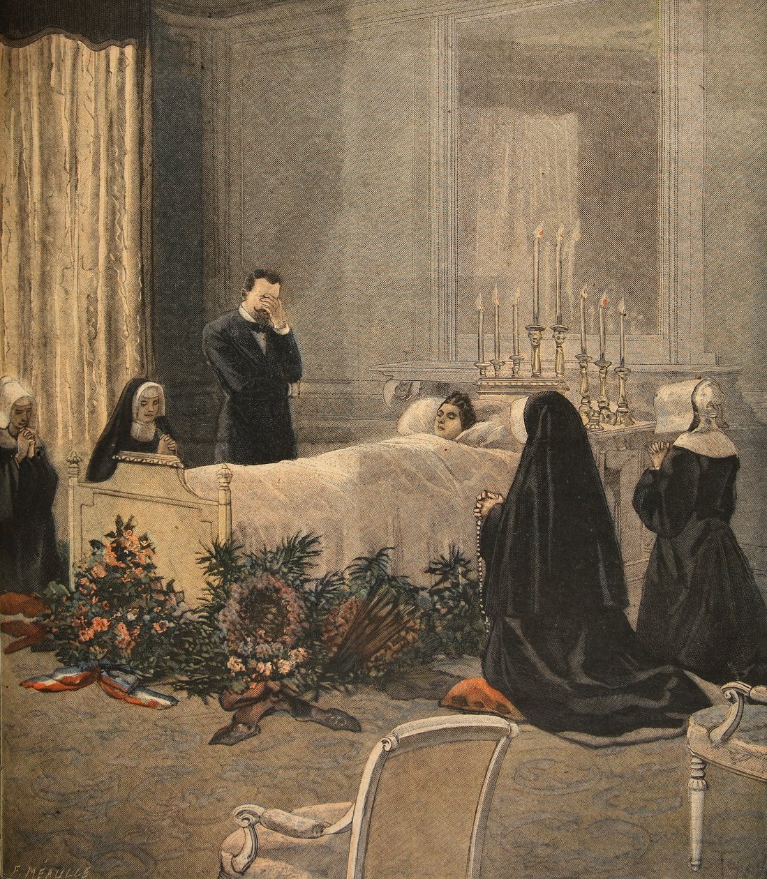 Madame Carnot auf ihrem Sterbebett, Illustration aus Le Petit Journal: Supplement illustre, 16. Oktober 1898 von French School