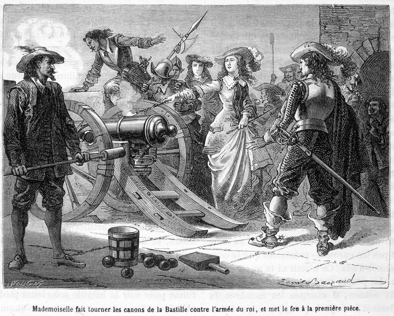 Mademoiselle (Grande Mademoiselle = Herzogin von Montpensier) richtete die Kanonen der Bastille gegen die Armee des Königs und feuerte das erste Stück ab - in „Histoire de France populaire“ von Henri Martin. von French School