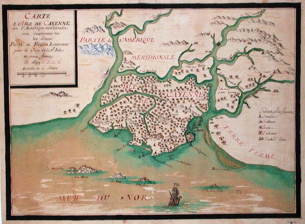 Karte der Insel Cayenne, Französisch-Guayana von French School