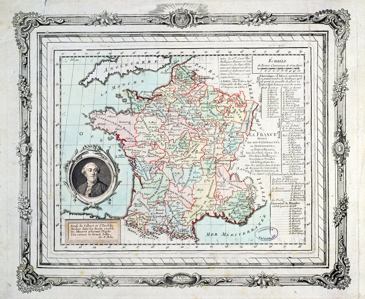 Karte der Regionen und Bezirke Frankreichs, bekannt als die Carte de Necker, 1789 von French School