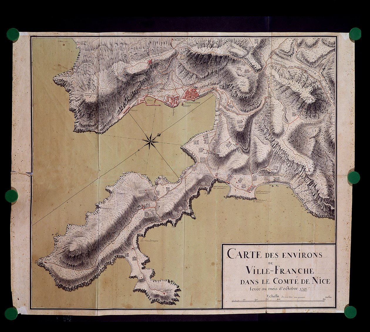 Karte der Umgebung von Villefranche im Grafen von Nizza, aufgenommen im Oktober 1748 von French School