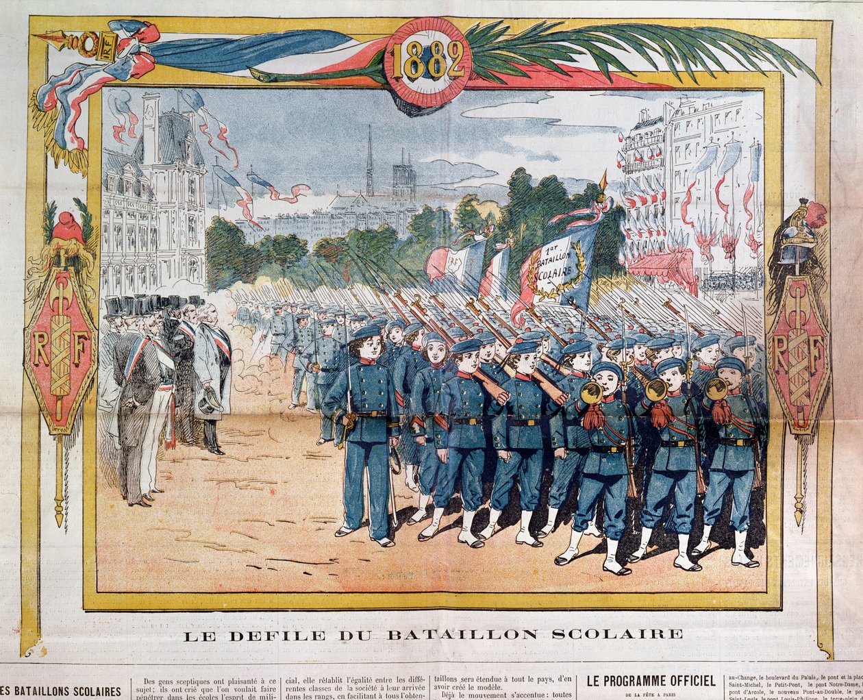 Marsch der Schulbataillone am 14. Juli 1882 von French School