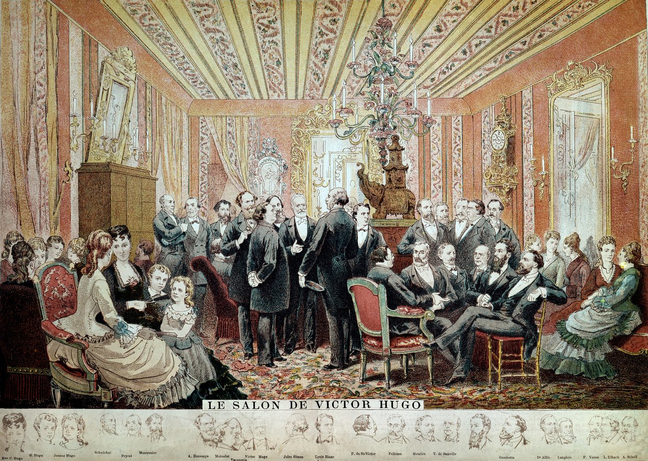 Treffen im Salon Littéraire de la Maison Hugo, Paris, ca. 1875 (Gravur) von French School